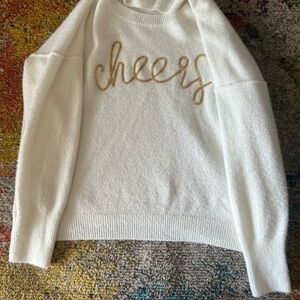 Vince Camuto White and Gold Crew Neck Sweater